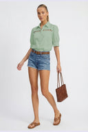 Button Detail Yoke Blouse