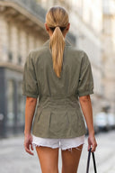 DART DETAIL SHORT STEEVE BUTTON DOWN BLOUSE