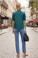RUCHED FRONT  BUTTON UP BLOUSE