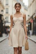 WAIST APPLIQUE LINEN DRESS