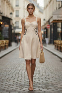 WAIST APPLIQUE LINEN DRESS