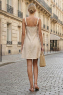WAIST APPLIQUE LINEN DRESS