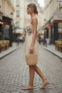 WAIST APPLIQUE LINEN DRESS
