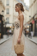 WAIST APPLIQUE LINEN DRESS