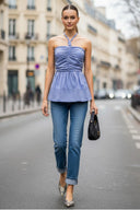 CORD DETAIL HALTER STITCH TOP