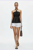 CORD DETAIL HALTER STITCH TOP