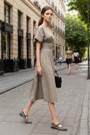 WAIST SMOCKED MIDI DRESS