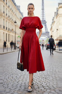 WAIST SMOCKED MIDI DRESS