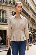 Dart Detail 3/4 Sleeve Button Down Blouse