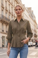 Dart Detail 3/4 Sleeve Button Down Blouse