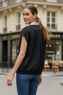 Short Sleeve Blouse with Detachable Collar