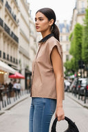 Short Sleeve Blouse with Detachable Collar