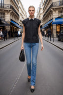 Short Sleeve Blouse with Detachable Collar