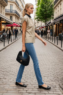 Short Sleeve Blouse with Detachable Collar