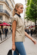 Short Sleeve Blouse with Detachable Collar