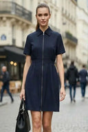 Short Sleeve Zip Up Dress
