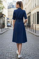 Contrast Stitch Pleated Midi Shirt Dress