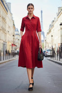 Contrast Stitch Pleated Midi Shirt Dress