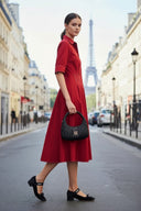 Contrast Stitch Pleated Midi Shirt Dress