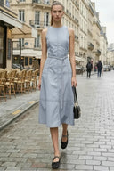 WAIST SMOCKED MIDI DRESS