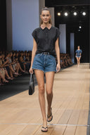 Short Sleeve Blouse with Detachable Collar