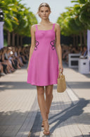 WAIST APPLIQUE LINEN DRESS