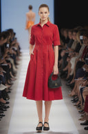 Contrast Stitch Pleated Midi Shirt Dress