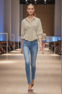 Dart Detail 3/4 Sleeve Button Down Blouse