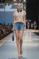 Short Sleeve Blouse with Detachable Collar