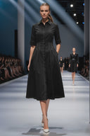 Contrast Stitch Pleated Midi Shirt Dress